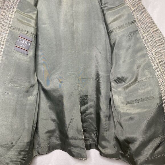 Vintage OAKTON LTD 100% Wool Plaid Tweed 2-Button Blazer Jacket Mens 42L Gray - Picture 11 of 13